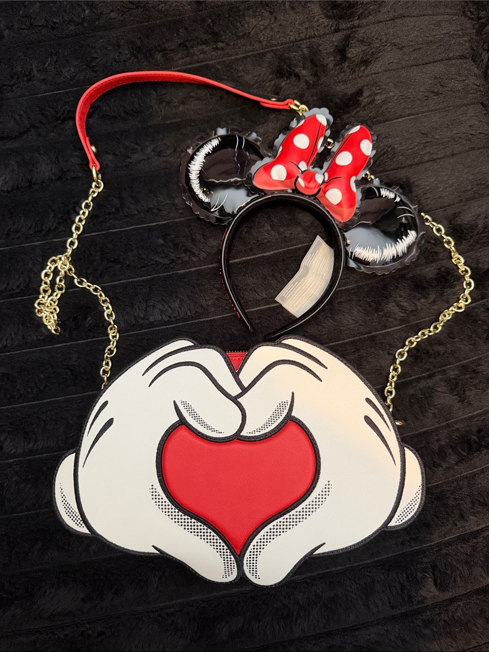 Loungefly Red White Black Heart Hands Crossbody Bag